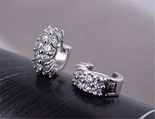 Boowhol Women's Diamond Clip on Earings Hoop Creole Double Row Glitter Diamond 925 Sterling Silve...