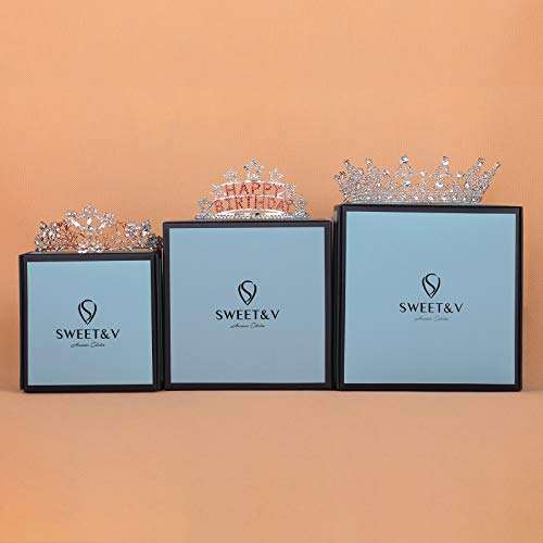SWEETV Rose Gold Wedding Crown for Bride - Rhinestone Princess tiara for Women, Prom Queen Crown...