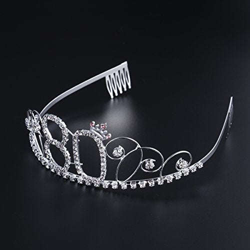 Frcolor 80th Birthday Tiara Crystal Rhinestone Women 80th Birthday Crown with Combs