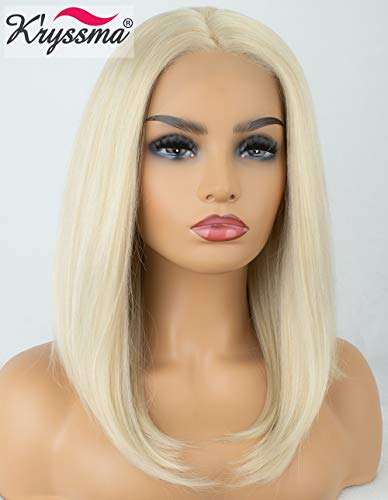Kryssma Platinum Blonde Short Bob Lace Front Wigs For White Women Christmas Natural Looking...