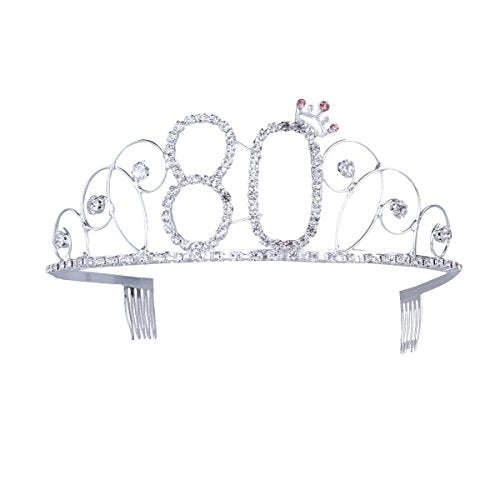 Frcolor 80th Birthday Tiara Crystal Rhinestone Women 80th Birthday Crown with Combs