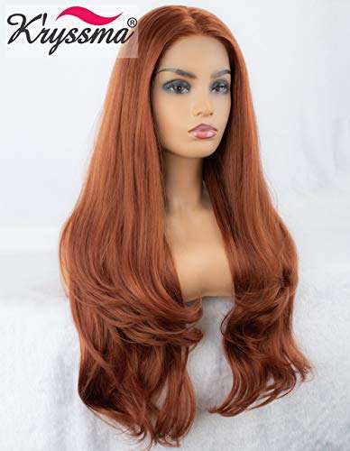 K'ryssma Reddish Blonde Lace Front Wigs Wavy Natural Looking Side Parting Glueless Synthetic Wigs...