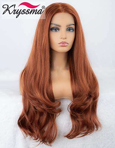 K'ryssma Reddish Blonde Lace Front Wigs Wavy Natural Looking Side Parting Glueless Synthetic Wigs...