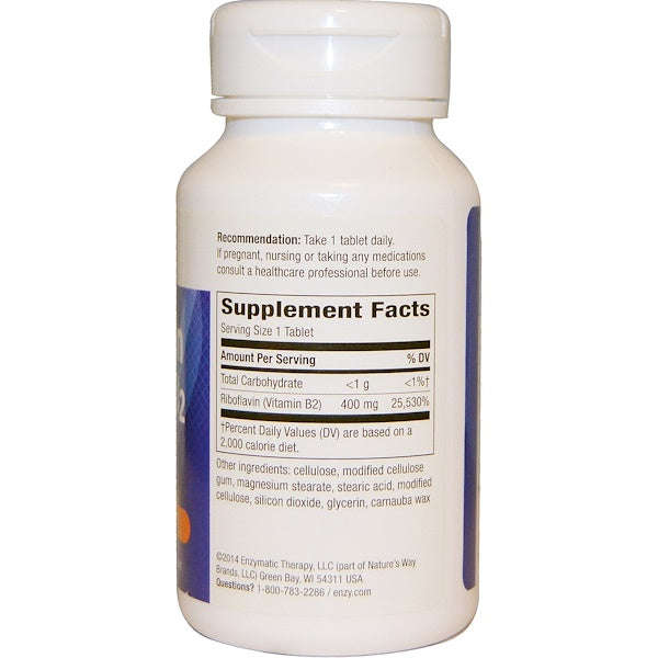 Enzymatic Therapy, Riboflavin Vitamin B2, Energy Production, 400 mg, 30 Tablets