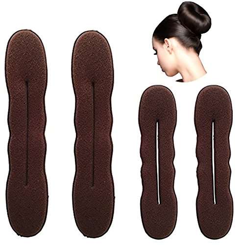 Styla Hair Magic Bun Maker (2 Small, 2 Large) Foam Sponge Bun Shaper Hair Accessories (Brown)