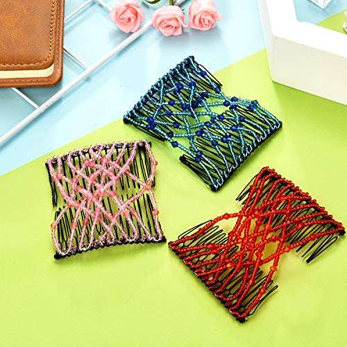 Boao 6 Pieces Beads Hair Combs Magic Elastic Hair Clips Stretchy Hair Comb Double Clips for Women...
