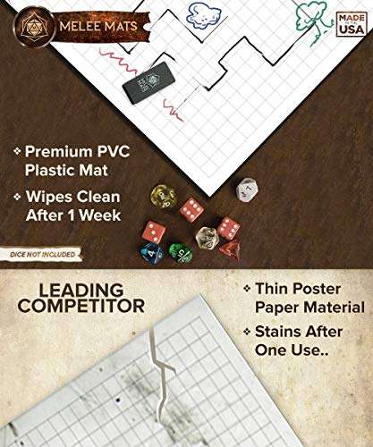 Battle Grid Game Mat - ULTRA DURABLE POLYMER MATERIAL - Role Playing DnD Map - Reusable Table Top...
