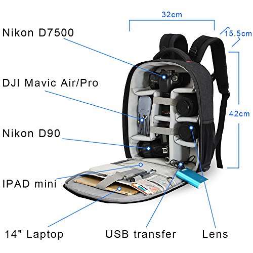 CADeN Camera Backpack Professional DSLR Bag with USB Charging Port Rain Cover Photography Laptop ...
