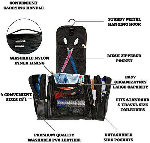 Leather Hanging Travel Toiletry Bag for Men for Your Toiletries & Shaving Essentials - 4 Sizes in...