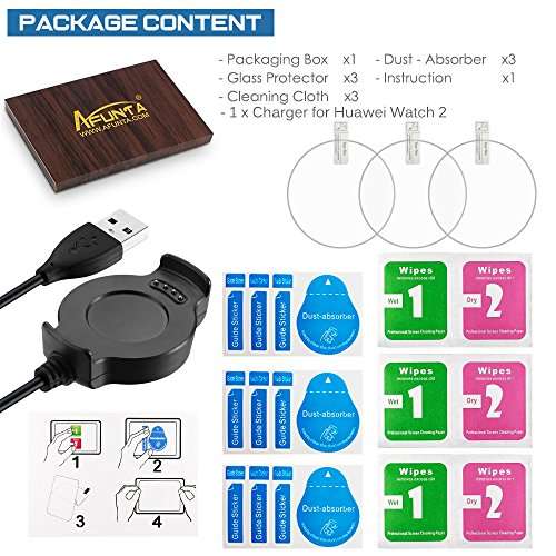 AFUNTA Charger & 3 Pcs Screen Protectors for Huawei Smart Watch 2, Replacement Charger Cable Crad...