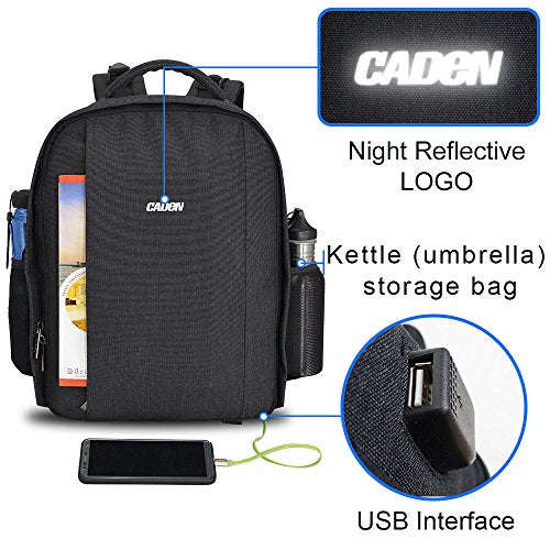 CADeN Camera Backpack Professional DSLR Bag with USB Charging Port Rain Cover Photography Laptop ...