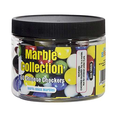 Chinese Checkers Glass Marbles, Set of 60, 10 of each Color, with Portable Container