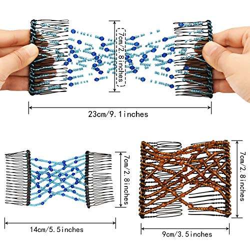 Boao 6 Pieces Beads Hair Combs Magic Elastic Hair Clips Stretchy Hair Comb Double Clips for Women...