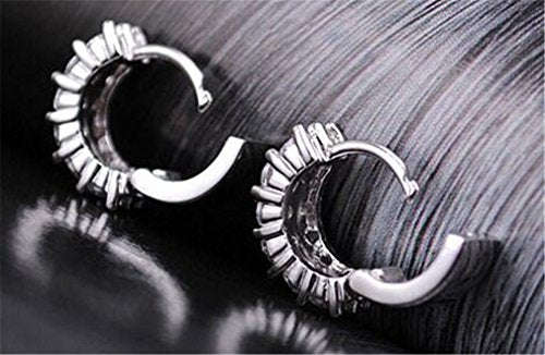 Boowhol Women's Diamond Clip on Earings Hoop Creole Double Row Glitter Diamond 925 Sterling Silve...