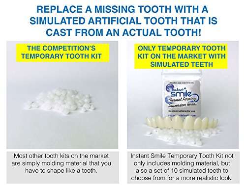 Instant Smile Temporary Tooth Kit - 3 Shades Included (Bright, Natural, Dark) - Does Not Stain an...