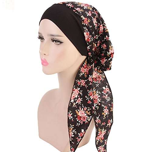 Women's Head Scarf Chemo Cancer Hat Cap Sleep Turban Head Wraps Headwear (Black)
