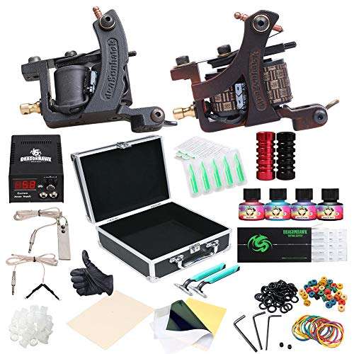 Dragonhawk Complete Tattoo Kit 2pcs Coil Tattoo Machine Tattoo Guns Color Immortal Inks Power...