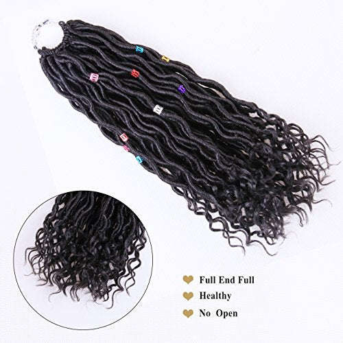 VRunique 6 Packs 14 Inch 1B# Goddess Locs Faux Locs Crochet Hair Braids Wavy Faux Locs With...