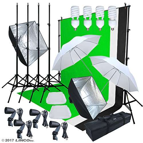 Linco Lincostore Photo Video Studio Light Kit AM169 - Including 3 Color Backdrops (Black/White/Gr...