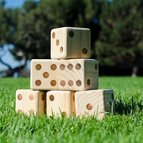 GoSports Giant Wooden Playing Dice Set with Bonus Rollzee Scoreboard (Includes 6 Dice, Dry-Erase ...