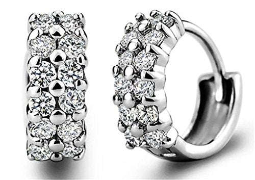 Boowhol Women's Diamond Clip on Earings Hoop Creole Double Row Glitter Diamond 925 Sterling Silve...