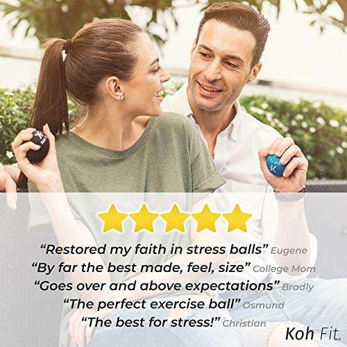 Koh Fit Stress Ball for Adults - Stress Reliever Squeeze Balls - Bonus 18-Page Hand Exercise Ther...