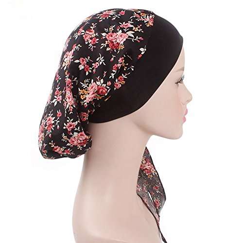 Women's Head Scarf Chemo Cancer Hat Cap Sleep Turban Head Wraps Headwear (Black)
