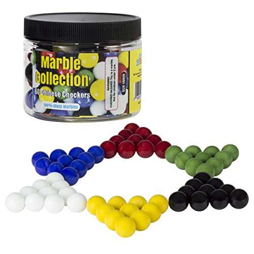 Chinese Checkers Glass Marbles, Set of 60, 10 of each Color, with Portable Container