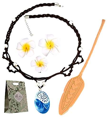 Evursua Princess Dress Up Moana Costume Accessories Set, Seashell Necklace Flower Hairpins and Mo...