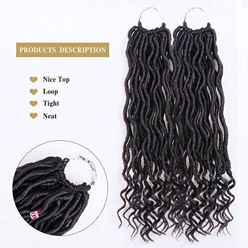 VRunique 6 Packs 14 Inch 1B# Goddess Locs Faux Locs Crochet Hair Braids Wavy Faux Locs With...