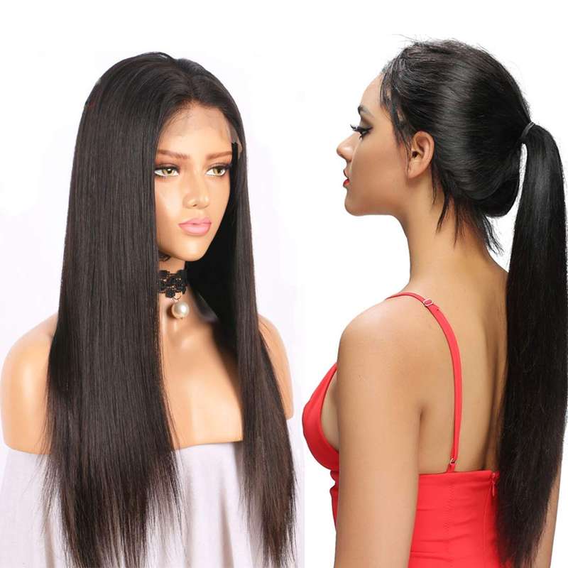 Straight 360 Lace Frontal Wig Brazilian Human Hair Wigs Preplucked And Bleached 360 Lace Wigs Wit...