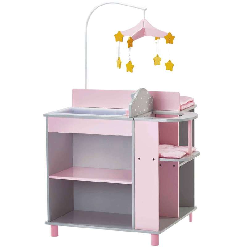 Olivia's Little World - Baby Doll Furniture | Baby Changing Station with Storage (Grey Polka Dots)