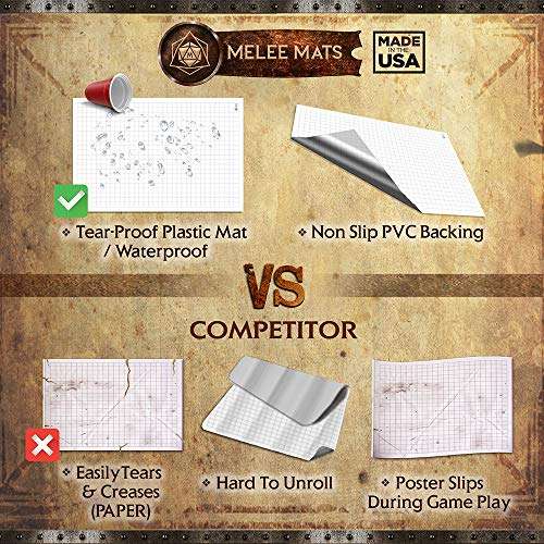Battle Grid Game Mat - ULTRA DURABLE POLYMER MATERIAL - Role Playing DnD Map - Reusable Table Top...