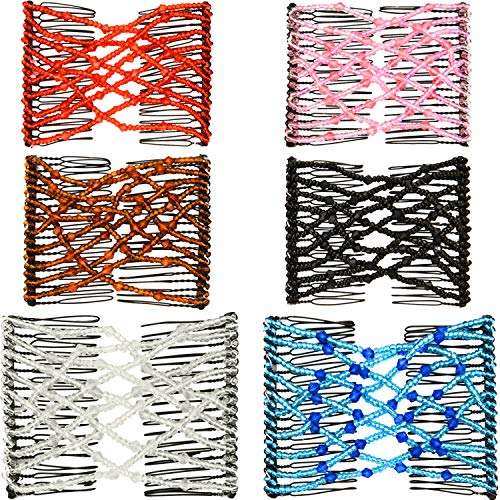 Boao 6 Pieces Beads Hair Combs Magic Elastic Hair Clips Stretchy Hair Comb Double Clips for Women...