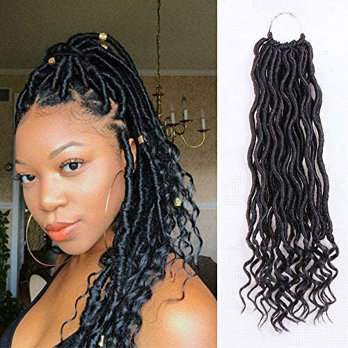 VRunique 6 Packs 14 Inch 1B# Goddess Locs Faux Locs Crochet Hair Braids Wavy Faux Locs With...
