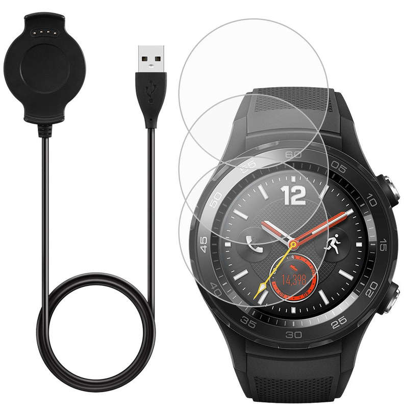 AFUNTA Charger & 3 Pcs Screen Protectors for Huawei Smart Watch 2, Replacement Charger Cable Crad...