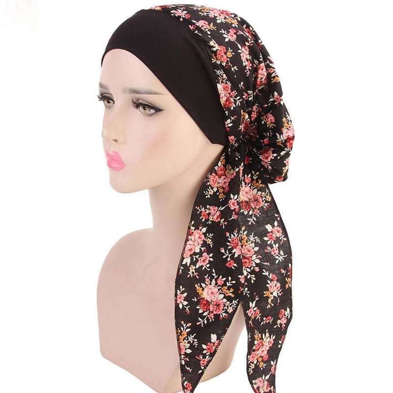Women's Head Scarf Chemo Cancer Hat Cap Sleep Turban Head Wraps Headwear (Black)