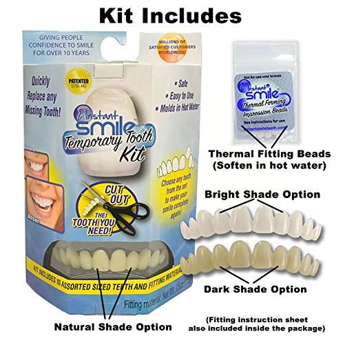 Instant Smile Temporary Tooth Kit - 3 Shades Included (Bright, Natural, Dark) - Does Not Stain an...