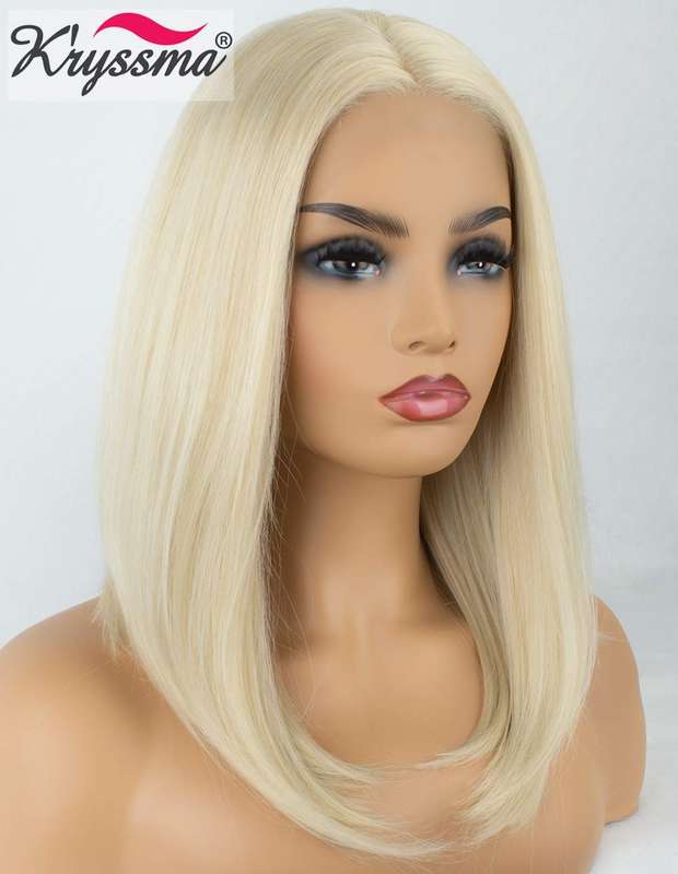 Kryssma Platinum Blonde Short Bob Lace Front Wigs For White Women Christmas Natural Looking...