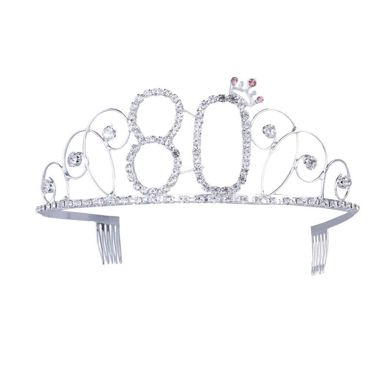 Frcolor 80th Birthday Tiara Crystal Rhinestone Women 80th Birthday Crown with Combs