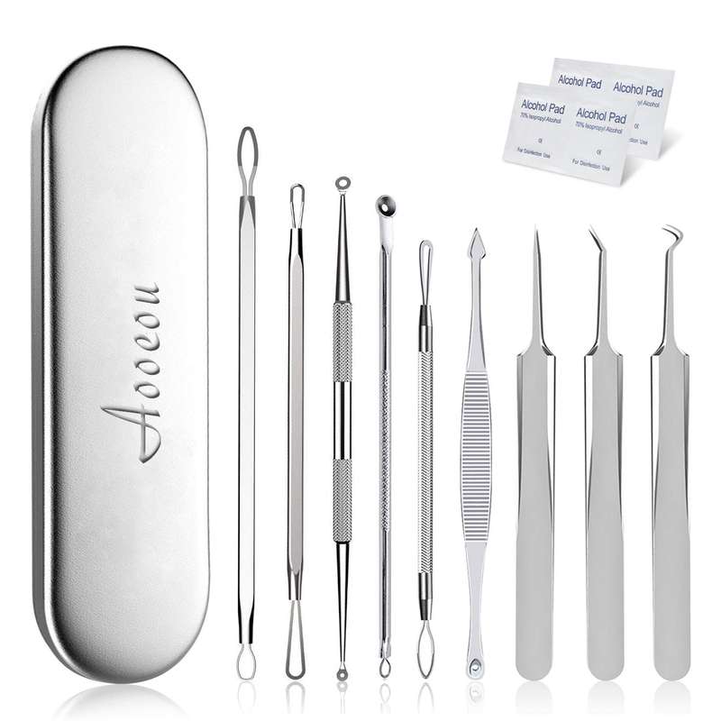 Pimple Popper Tool, Aooeou Stainless Steel Pimple Acne Blackhead Remover Curved Tweezer Treatment...