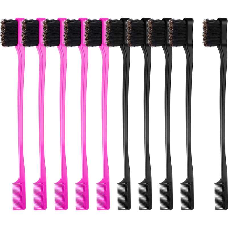 BBTO 10 Pieces Hair Edges Brushes 2 In 1 Edge Control Brushes Comb Double Sided Edge Brushes (Ros...