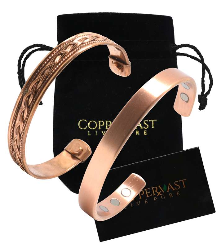 2 Handmade Copper Bracelets for men and women-Arthritis Therapy Magnetic Bracelets with 6 Powerfu...