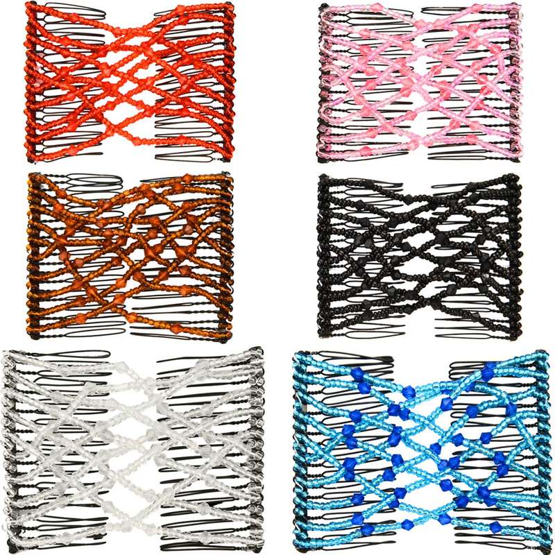 Boao 6 Pieces Beads Hair Combs Magic Elastic Hair Clips Stretchy Hair Comb Double Clips for Women...