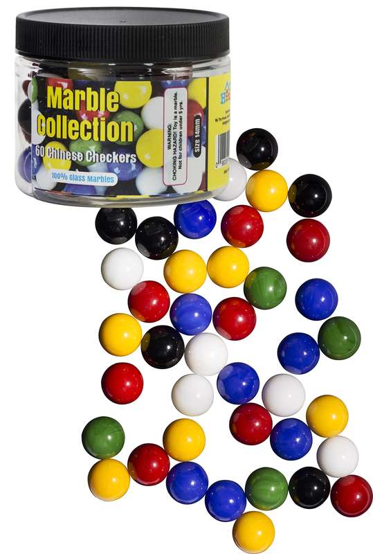 Chinese Checkers Glass Marbles, Set of 60, 10 of each Color, with Portable Container