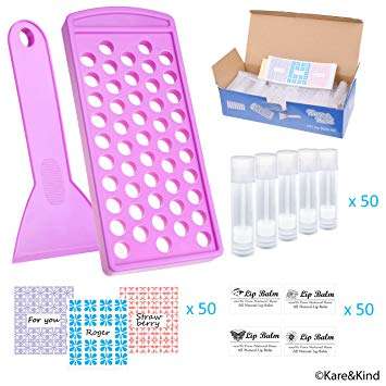 Lip Balm Crafting Kit - Easy Lip Balm Filling Tray and Spatula - 50 Empty Lip Balm Tubes with Cap...