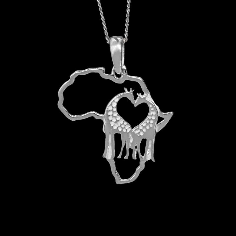 Africa Map For the Love of Giraffes Silver Pendant & Chain 45cm