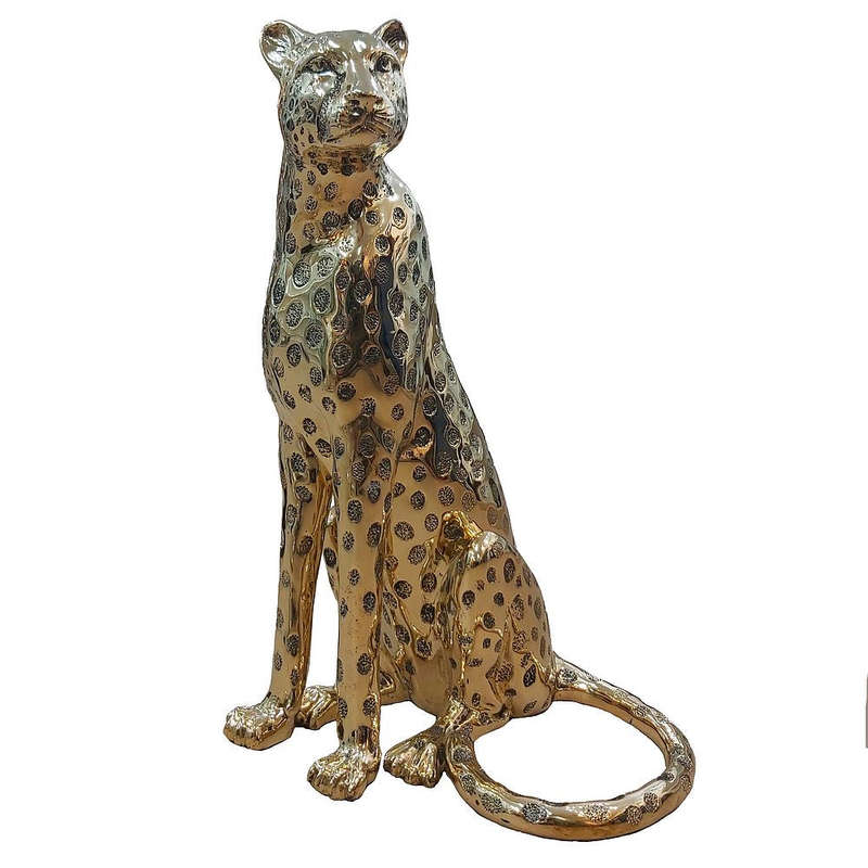 Cheetah Sitting Sculpture -  Classic Gold (Life-size)