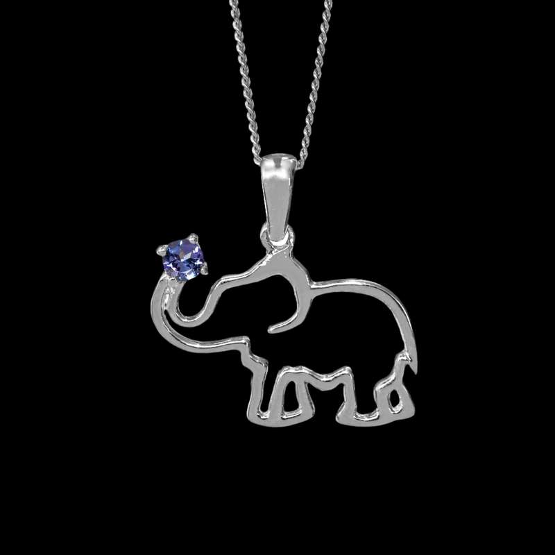 Africa Elephant Silver Pendant and Tanzanite on Trunk Set with Tanzanite & Chain 45cm