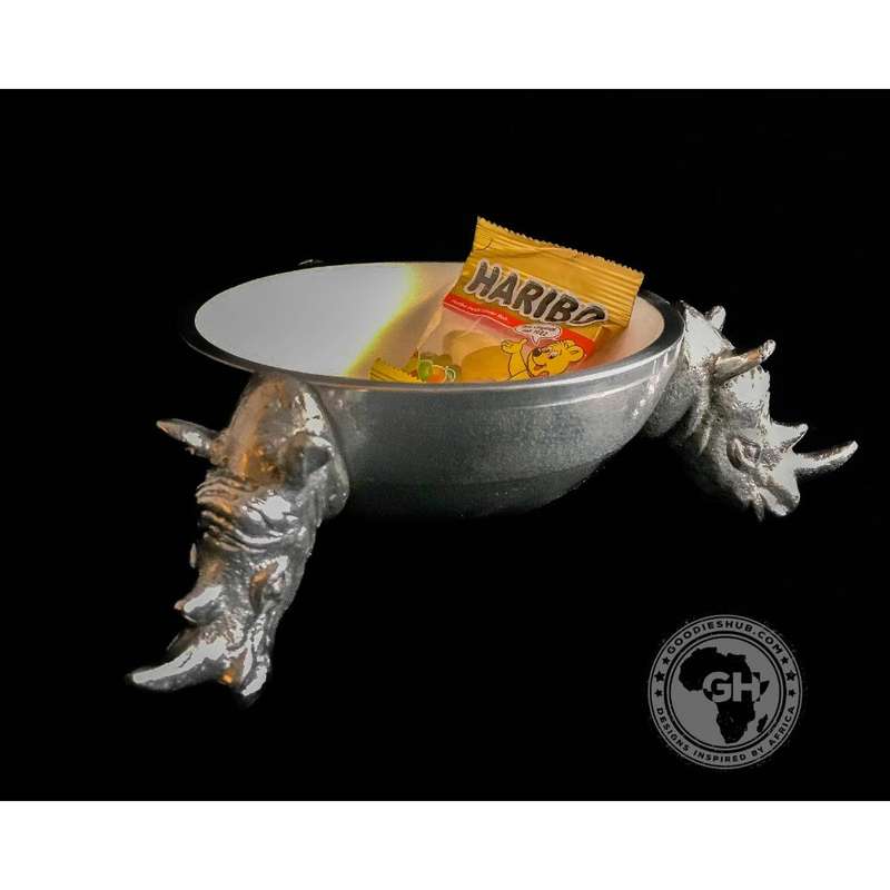 3 Rhino Round Snack Bowl WHITE - Lamu Aluminium Baked Enamel Tableware